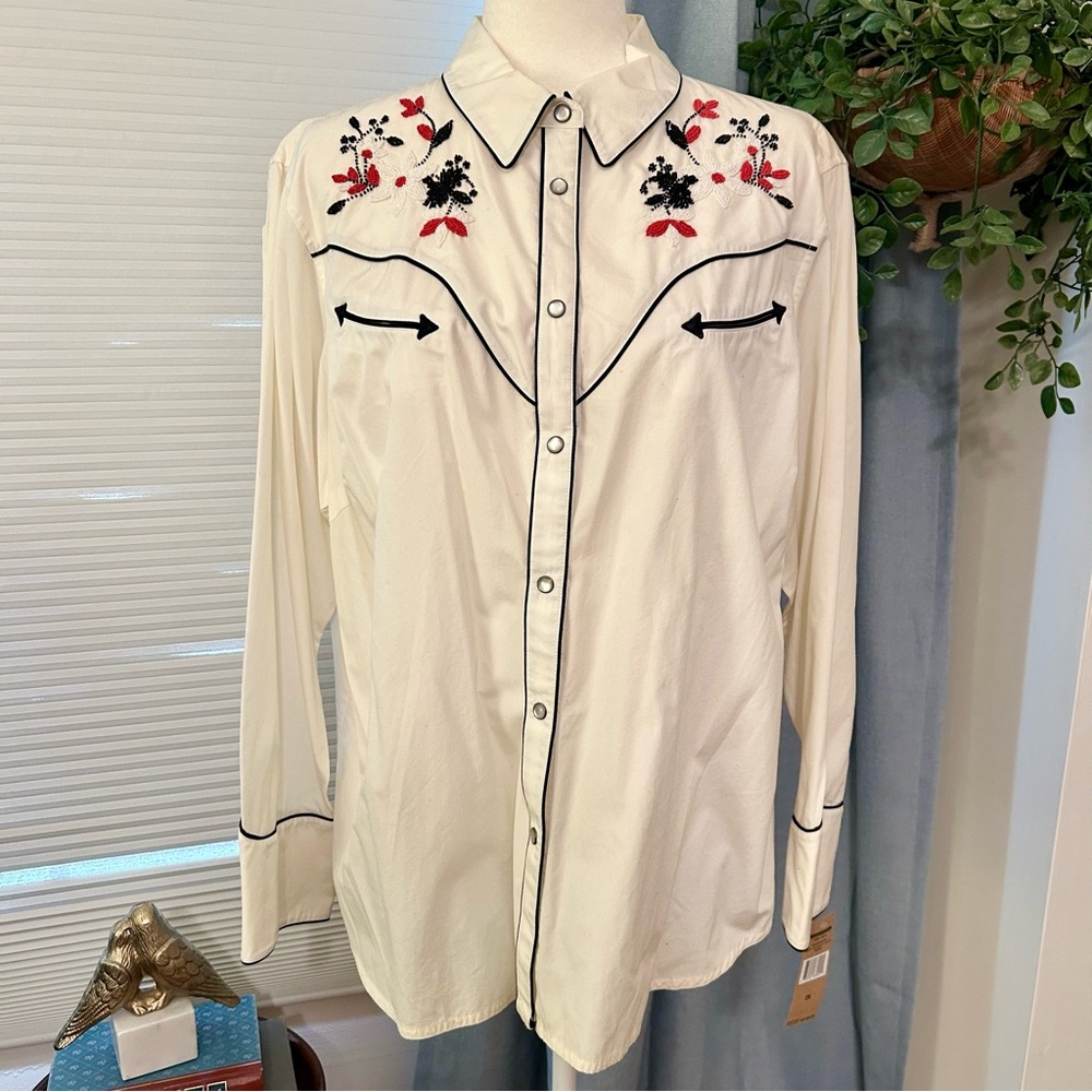 NWT Ralph Lauren Western Pearl Snap Beaded Floral Top Blouse Size 2X